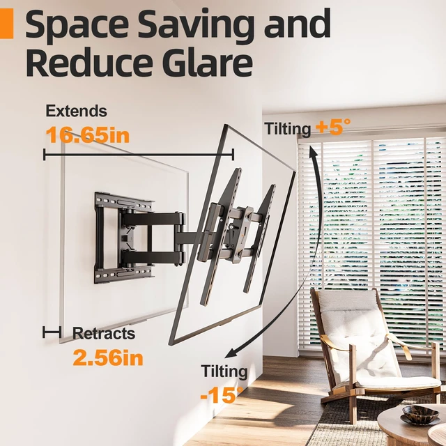 Alt view image 5 of 6 - 75 85 90 inch Full Motion TV Wall Mount for 40-90'' TV Mount, Heavy Duty Adjustable articulating Bracket Tilt Swivel Extension Level, VESA 600x400mm, 16" Studs, 132 lbs for 65 70 75+ TVs