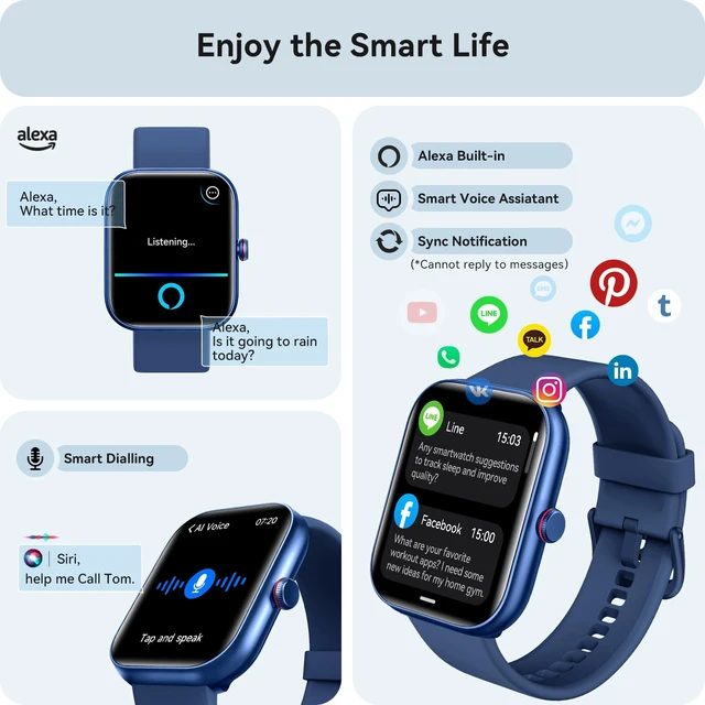 Alt view image 5 of 7 - Smart Watch for Women Men iPhone & Android, 1.85" Fitness & Sleep Tracker with Calls/Text, Smartwatch IP68 Waterproof, 110+ Sport Modes, Heart Rate/SpO2 Monitor