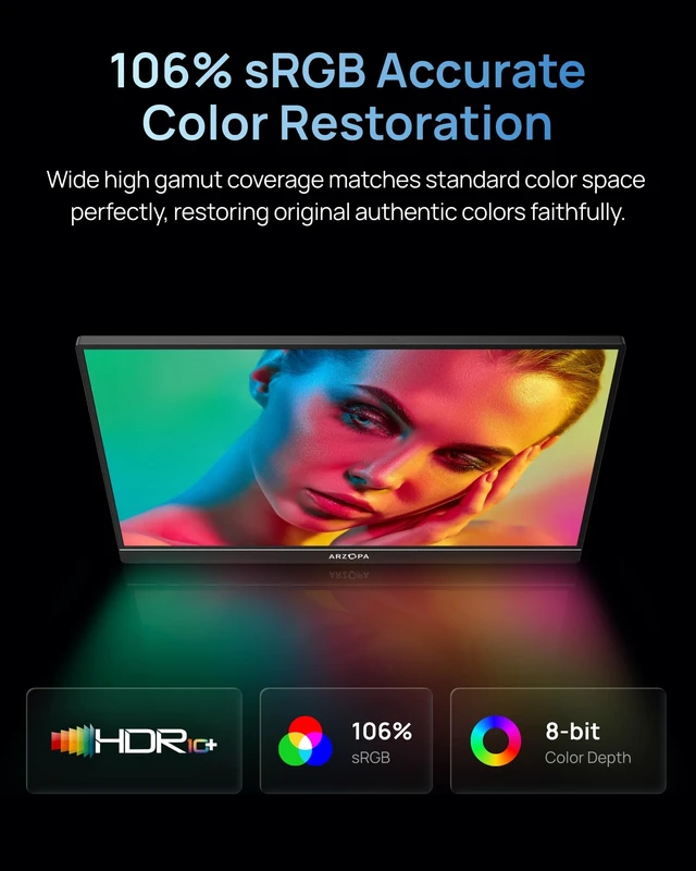 Alt view image 3 of 7 - 16.1'' 144Hz Portable Gaming Monitor 106% sRGB - Z1FC 1080P FHD Kickstand Portable Monitor with HDR, Ultra Slim, Eye Care, External Second Screen for Laptop, PC, PS5, Mac, Xbox