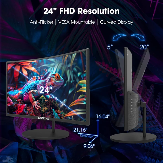 Alt view image 6 of 6 - New! Curved 24-inch Gaming Monitor 100Hz 1080p R1500 98% sRGB HDMI x2 VGA Build-in Speakers, VESA Wall Mount Machine Black 2026 (C248W-1920RN Series)