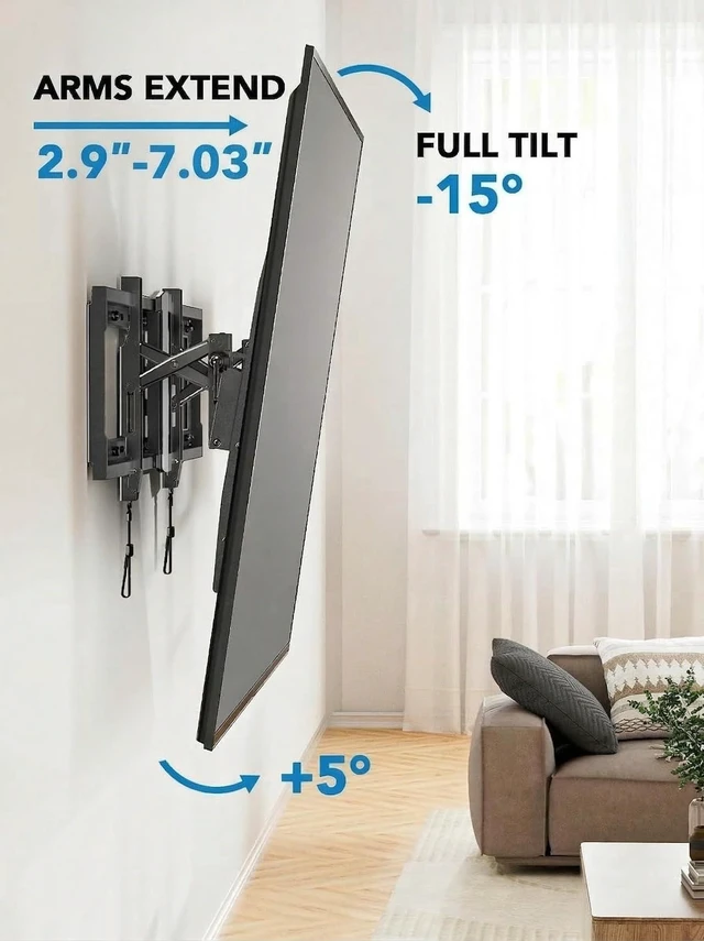 Alt view image 4 of 7 - Advanced Tilt TV Mount for 4290 inch TVs up to 132 lbs TV Mount Bracket with 15° Full Tilt, 6-inch Arm Extension, Slide to Center, 16/18/24 Wood Studs, Max VESA 600x400mm