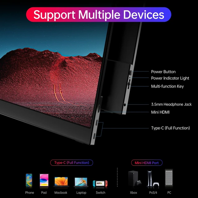 Alt view image 3 of 6 - True 4K Portable Monitor - 15.6inch UHD 3840×2160 100% sRGB USB-C HDMI External Second Monitor Portable IPS Screen Computer Display with Speakers for Laptop MacBook Switch PS5/4 Xbox