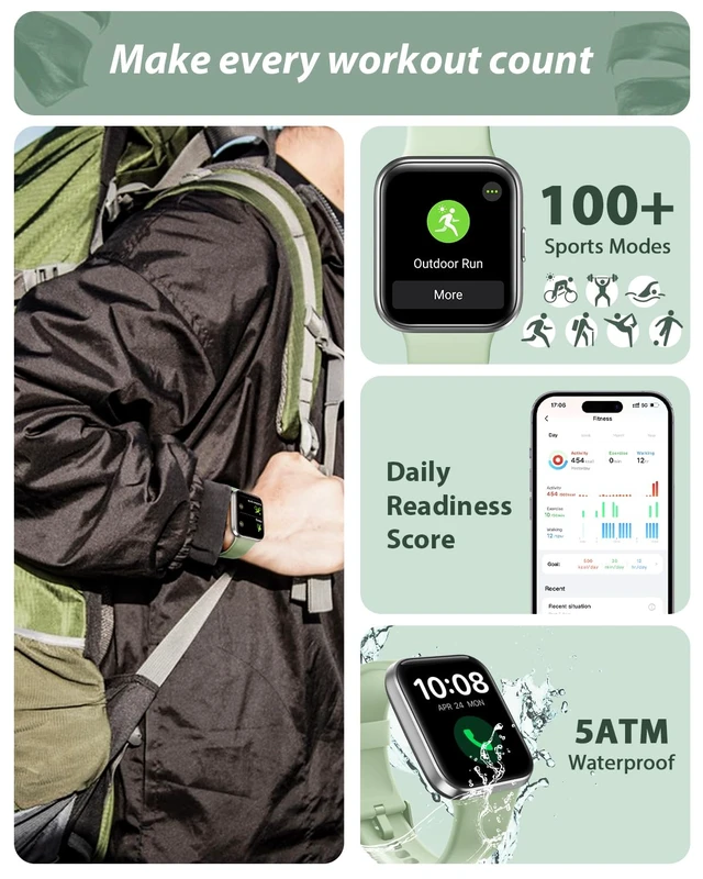 Alt view image 4 of 6 - Smart Watch for Men Women(Call Receive/Dial), Alexa Built-in, 1.8" Touch Screen Fitness Tracker with Heart Rate Sleep Tracking, 100 Sports Modes, 5ATM Waterproof Smartwatch for Android iPhone