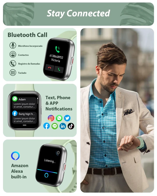 Alt view image 2 of 6 - Smart Watch for Men Women(Call Receive/Dial), Alexa Built-in, 1.8" Touch Screen Fitness Tracker with Heart Rate Sleep Tracking, 100 Sports Modes, 5ATM Waterproof Smartwatch for Android iPhone