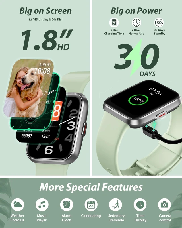 Alt view image 6 of 6 - Smart Watch for Men Women(Call Receive/Dial), Alexa Built-in, 1.8" Touch Screen Fitness Tracker with Heart Rate Sleep Tracking, 100 Sports Modes, 5ATM Waterproof Smartwatch for Android iPhone