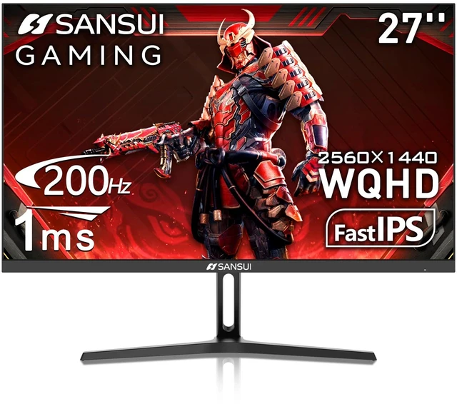 Main image of 27 Inch WQHD 2560 x 1440 IPS Gaming Monitor, 200Hz 180Hz 1ms Computer Monitor, DP 1.2 x2 HDMI 2.0 x2 VESA Mount, 120% sRGB HDR Eye Care Metal Stand (DP Cable Included)