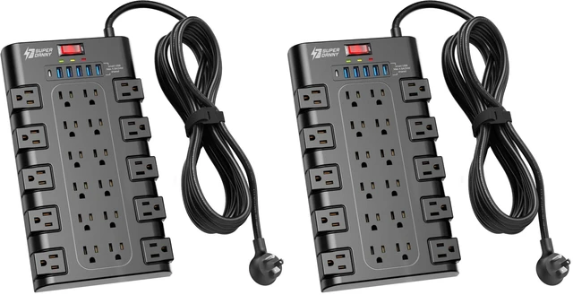 Main image of Power Strip Surge Protector, 22 AC 6 USB, 2100J, 15Ft, 1875W/15A (Pack of 2)