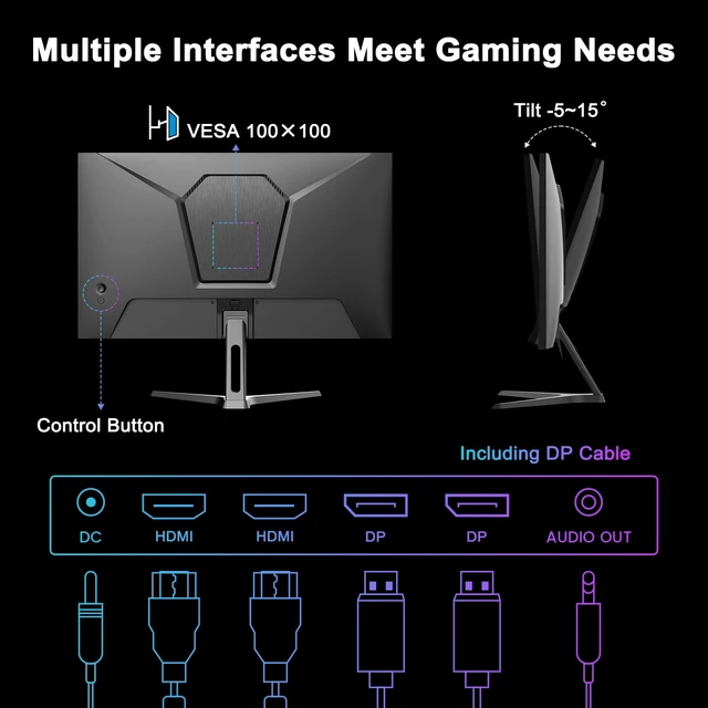 Alt view image 7 of 7 - 27 Inch WQHD 2560 x 1440 IPS Gaming Monitor, 200Hz 180Hz 1ms Computer Monitor, DP 1.2 x2 HDMI 2.0 x2 VESA Mount, 120% sRGB HDR Eye Care Metal Stand (DP Cable Included)