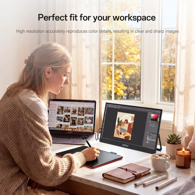 Alt view image 4 of 7 - 2K Portable Monitor 15.6" QHD 100% sRGB, Built-in 180° Adjustable Stand Travel Monitor USB C Standard HDMI Ultra-Slim Portable Monitor for Laptop MacBook Phone PS5 Xbox Switch
