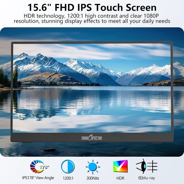Alt view image 5 of 7 - Portable Monitor Touchscreen 15.6" 1080P 10-Point Touch Screen Monitors Portable with Protective Sleeve Built-in Stand, 1200:1 HDMI USB C Travel Monitor for Laptop, PC, Mac, Phone, Switch