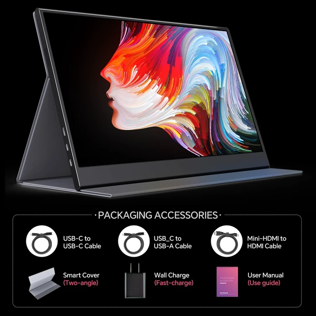 Alt view image 6 of 6 - 15.6" 4K UHD IPS HDR USB-C HDMI Monitor 15.6" 4K UHD IPS 100% RGB HDR, USB-C/HDMI, speakers+smart cover, for PC/Phone/PS5/Xbox/Switch, travel gaming