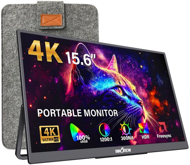 Main image of 15.6" Portable Monitor 60Hz 4K UHD 3840x2160 100% sRGB HDR Travel Monitor with 2 USB-C & HDMI Ports Second Screen for Laptop Mac PC Xbox PS5 Switch (Includes Adapter)