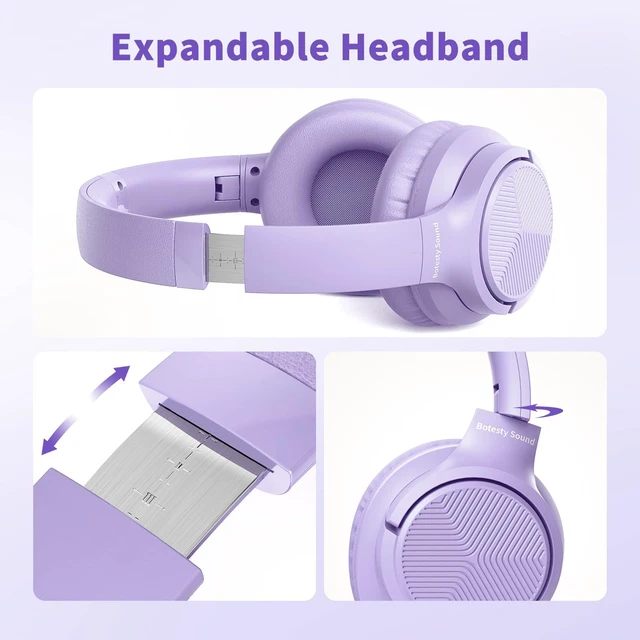 Alt view image 5 of 7 - Headphones Wired with Microphone for School, 3.5mm Corded Headphone, Purple Wired Over Ear Foldable Plug in Headphones, 4.9ft Tangle-Free Nylon Cord for School, Tablet, Laptop, MP3/4, Airplane Travel