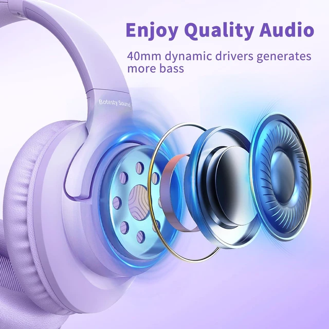 Alt view image 7 of 7 - Headphones Wired with Microphone for School, 3.5mm Corded Headphone, Purple Wired Over Ear Foldable Plug in Headphones, 4.9ft Tangle-Free Nylon Cord for School, Tablet, Laptop, MP3/4, Airplane Travel