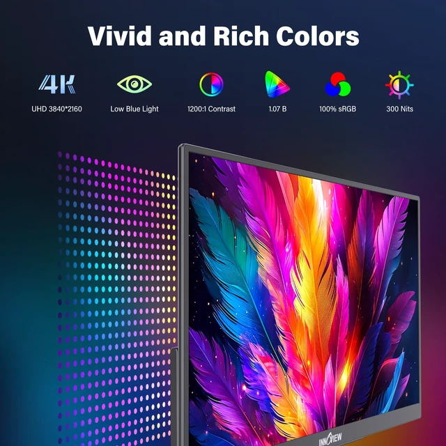 Alt view image 2 of 7 - 15.6 inch Portable Monitor 4K UHD 3840x2160 100% sRGB HDR External Monitor with 2 USB-C & HDMI Ports Travel Second Monitor for Laptop Mac PC Xbox PS5 Switch (Includes Adapter)