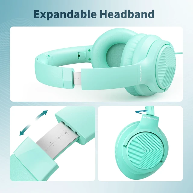 Alt view image 4 of 7 - Headphones Wired with Microphone for School, 3.5mm Corded Headphones, Green Wired Over Ear Foldable Plug in Headphones, 4.9ft Tangle-Free Nylon Cord for School, Tablet, Laptop, MP3/4, Airplane Travel