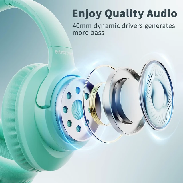 Alt view image 7 of 7 - Headphones Wired with Microphone for School, 3.5mm Corded Headphones, Green Wired Over Ear Foldable Plug in Headphones, 4.9ft Tangle-Free Nylon Cord for School, Tablet, Laptop, MP3/4, Airplane Travel