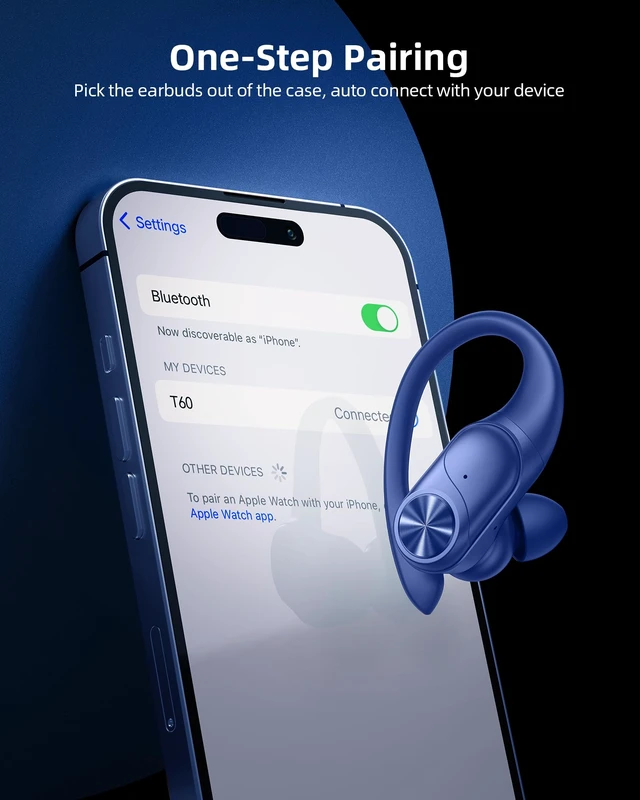 Alt view image 4 of 6 - Bluetooth Headphones Wireless Earbuds 80hrs Playtime Wireless Charging Case Digital Display Sports Ear Buds with Earhook Deep Bass IPX7 Waterproof Over-Ear Earphones for TV Phone Laptop Navy
