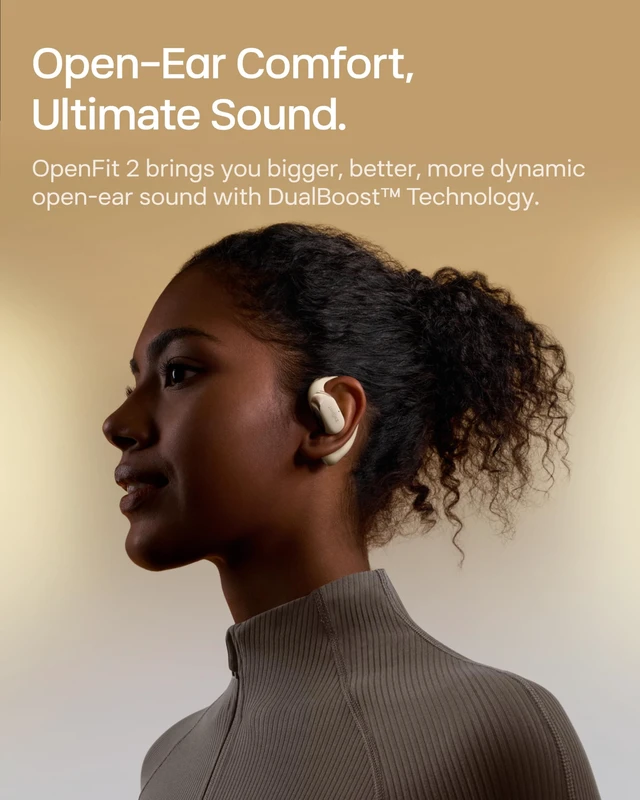 Alt view image 3 of 7 - OpenFit 2 Open-Ear Earhook Bluetooth Earbuds, White,48H Playtime Bundle with Carrying Bag; Powerful bass; IP55 Water-Resistant; AI call clarity; Bluetooth 5.4; Gym/Outdoor/Home use