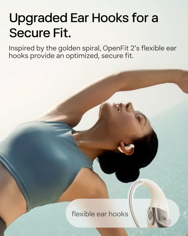 Alt view image 6 of 7 - OpenFit 2 Open-Ear Earhook Bluetooth Earbuds, White,48H Playtime Bundle with Carrying Bag; Powerful bass; IP55 Water-Resistant; AI call clarity; Bluetooth 5.4; Gym/Outdoor/Home use