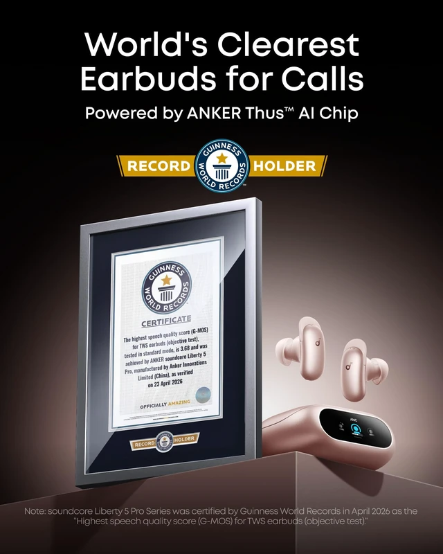 Alt view image 3 of 7 - Liberty 5 Pro by Anker Noise Cancelling Wireless Earbuds Anker Thus AI Chip delivers Guinness World Records-certified call quality for crystal-clear calls in noisy environments