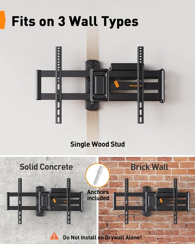 Alt view image 3 of 7 - Long Arm Full Motion TV Mount with Power Strip for 3875 inch TVs Corner tv mount power strip with surge protection, 31.5 inch extension, 100 lbs, swivel, tilt, level, max VESA 600x400mm