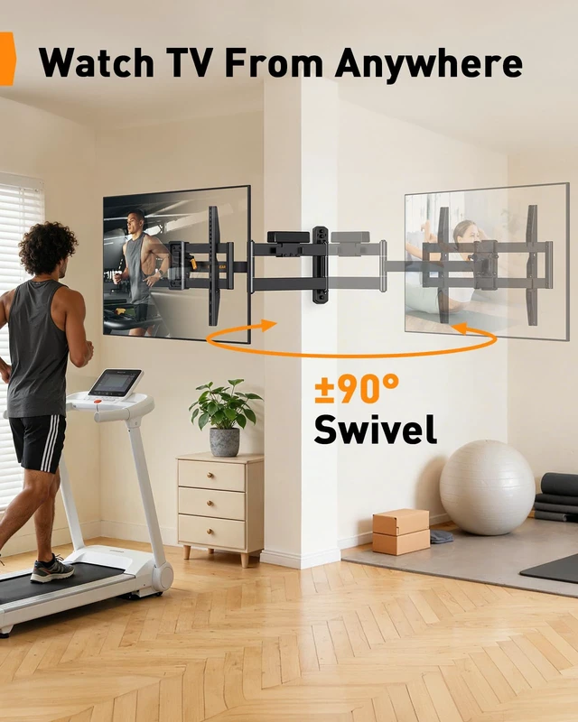 Alt view image 6 of 7 - Long Arm Full Motion TV Mount with Power Strip for 3875 inch TVs Corner tv mount power strip with surge protection, 31.5 inch extension, 100 lbs, swivel, tilt, level, max VESA 600x400mm