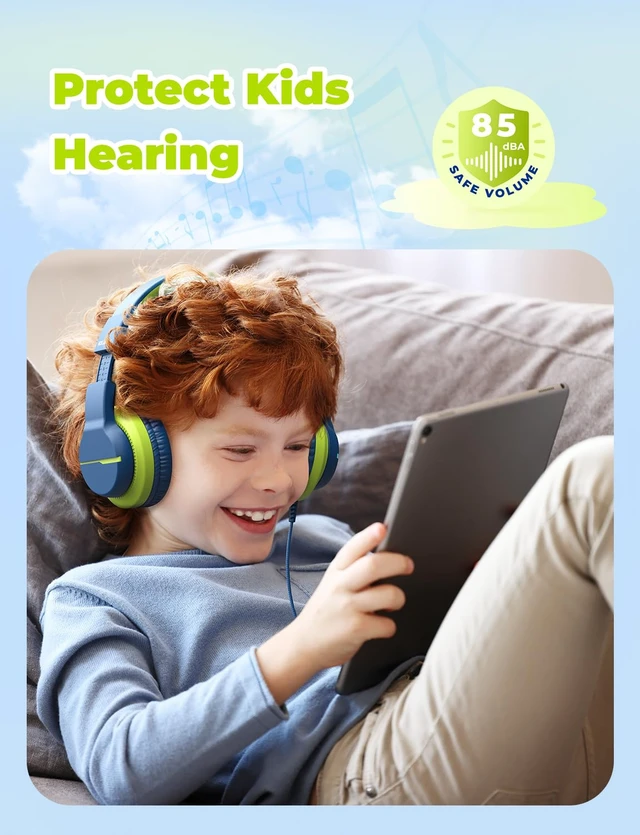 Alt view image 2 of 6 - HS19S Kids Headphones USB C, Over-Ear for Toddler Boys Girls School SafeSound Tech, Stereo Sound, Kids Headphones with Cord, Durable Foldable 3.5mm Wired Headphone for iPad/Tablet/Travel