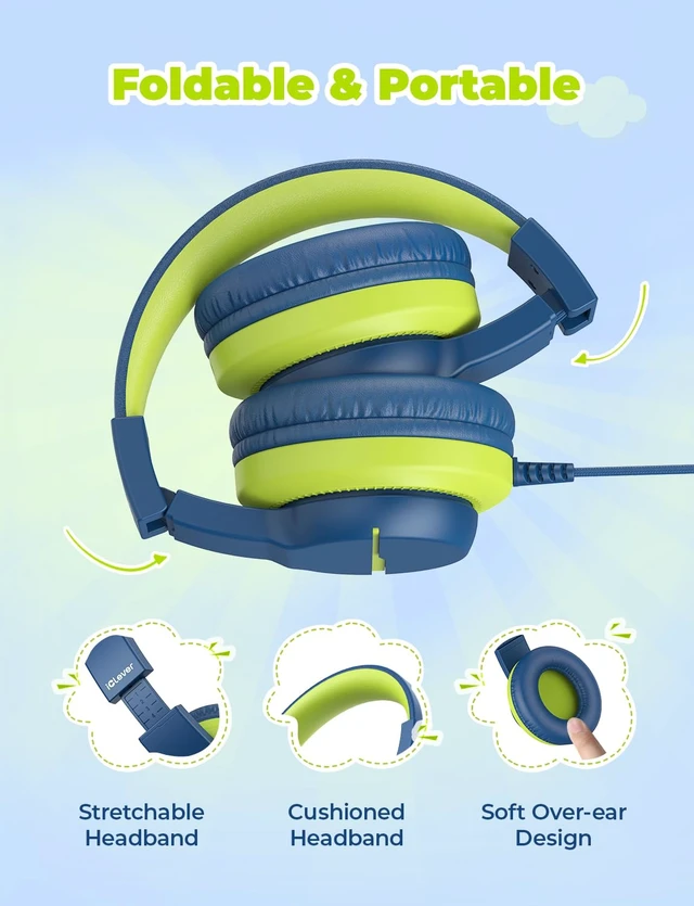 Alt view image 6 of 6 - HS19S Kids Headphones USB C, Over-Ear for Toddler Boys Girls School SafeSound Tech, Stereo Sound, Kids Headphones with Cord, Durable Foldable 3.5mm Wired Headphone for iPad/Tablet/Travel
