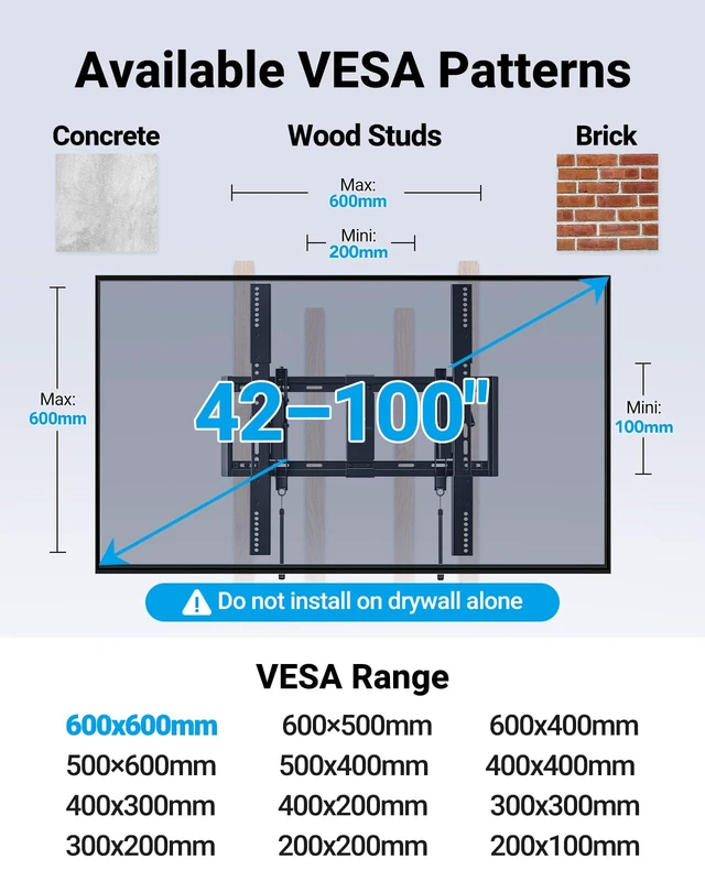Alt view image 2 of 7 - Advanced Tilting TV Wall Mount for 42100 inch TVs up to 160 lbs UL Listed slim TV mount, 3 low profile, 6.5 extension, swivel, tilt, level, fits 16/24 wood studs, max VESA 600x400mm