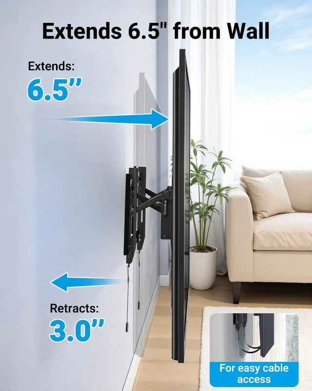Alt view image 3 of 7 - Advanced Tilting TV Wall Mount for 42100 inch TVs up to 160 lbs UL Listed slim TV mount, 3 low profile, 6.5 extension, swivel, tilt, level, fits 16/24 wood studs, max VESA 600x400mm
