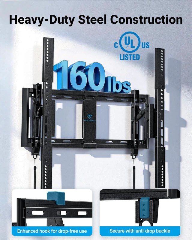Alt view image 7 of 7 - Advanced Tilting TV Wall Mount for 42100 inch TVs up to 160 lbs UL Listed slim TV mount, 3 low profile, 6.5 extension, swivel, tilt, level, fits 16/24 wood studs, max VESA 600x400mm