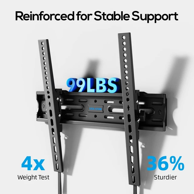 Alt view image 2 of 7 - Tilting TV Wall Mount Bracket for 32 42 43 50 55 60 Inch TVs Fit 26-60" TV, Hold 99lbs, Tilt -9°, Low Profile TV Mount with Quick Release Lock, VESA 400x400mm, Fits 16" Stud, Ultra Slim