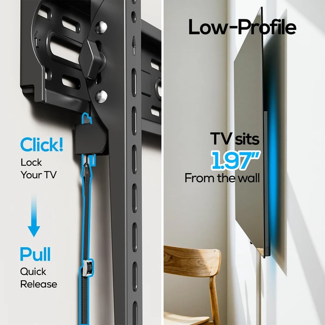 Alt view image 3 of 7 - Tilting TV Wall Mount Bracket for 32 42 43 50 55 60 Inch TVs Fit 26-60" TV, Hold 99lbs, Tilt -9°, Low Profile TV Mount with Quick Release Lock, VESA 400x400mm, Fits 16" Stud, Ultra Slim