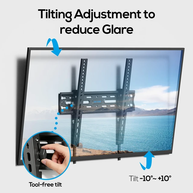 Alt view image 4 of 7 - Tilting TV Wall Mount Bracket for 32 42 43 50 55 60 Inch TVs Fit 26-60" TV, Hold 99lbs, Tilt -9°, Low Profile TV Mount with Quick Release Lock, VESA 400x400mm, Fits 16" Stud, Ultra Slim