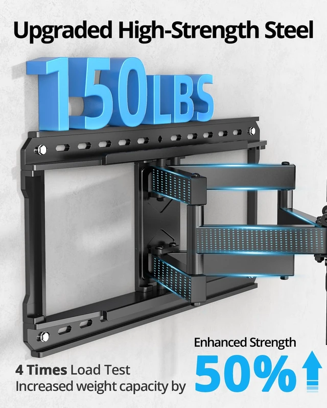 Alt view image 3 of 7 - Full Motion Swivel Tilt TV Wall Mount Bracket 75 85 86 inch TVs Pre-Assembled Full Tube Heavy Duty TV Mount 150lbs 24" Stud ±45° Swivel Tool-free Tilt +5°/-15° ±4° level 2.52-16.1" extend