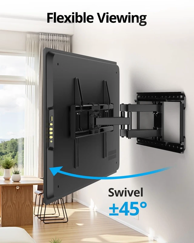 Alt view image 6 of 7 - Full Motion Swivel Tilt TV Wall Mount Bracket 75 85 86 inch TVs Pre-Assembled Full Tube Heavy Duty TV Mount 150lbs 24" Stud ±45° Swivel Tool-free Tilt +5°/-15° ±4° level 2.52-16.1" extend