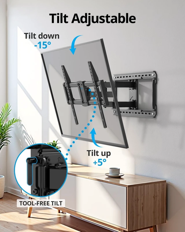 Alt view image 7 of 7 - Full Motion Swivel Tilt TV Wall Mount Bracket 75 85 86 inch TVs Pre-Assembled Full Tube Heavy Duty TV Mount 150lbs 24" Stud ±45° Swivel Tool-free Tilt +5°/-15° ±4° level 2.52-16.1" extend