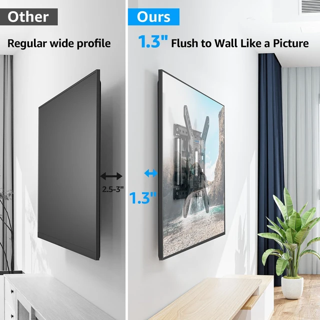 Alt view image 2 of 7 - Ultra Slim Full Motion TV Wall Mount, 1.3" Thin Low Profile TV Bracket for 26-60" LED OLED QLED TVs,Smooth Swivel Tilt Extension,Max Vesa 400x400mm,Up to 88lbs,Fits Single 12" 16" Studs,MU0062