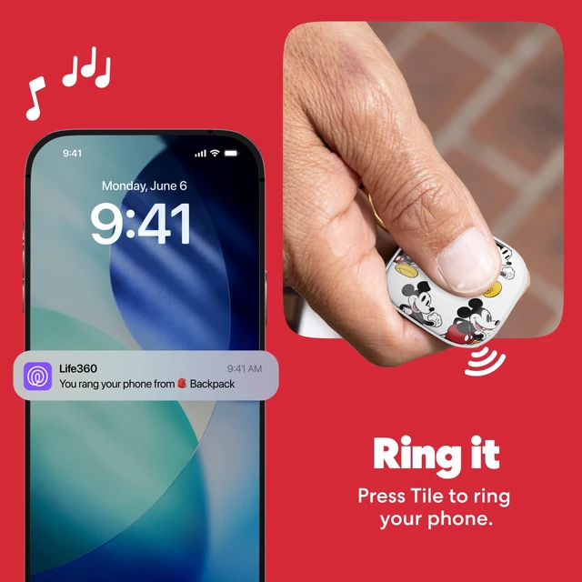 Alt view image 4 of 5 - Tile - Mickey Mouse - Bluetooth Tracker, Keys Finder and Item Locator for Keys, Bags and More. Phone Finder. Both iOS and Android Compatible. 1-Pack (White)