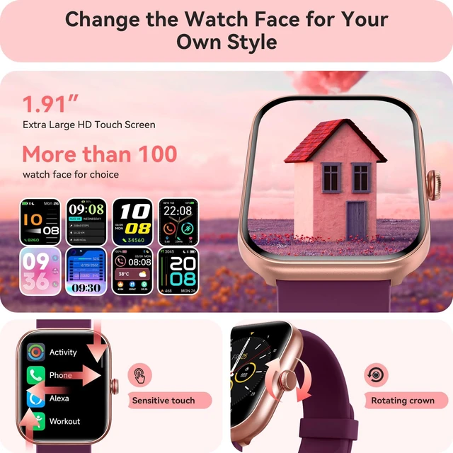 Alt view image 6 of 7 - Smart Watch for Women Men, Smartwatch for iPhone & Android Bluetooth (Answer/Call) Built-in Alexa, 1.91" HD Fitness Tracker with 105+ Sport Modes, IP68 Waterproof, Sleep/Heart Rate/Stress Monitor