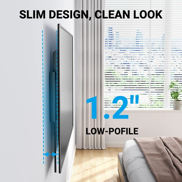 Alt view image 4 of 7 - Fixed TV Wall Mount for 3282 inch TVs up to 132 lbs 1.2 low profile, quick lock & release pull cords, heavy-duty steel, fits 16/18/24 wood studs, max VESA 600x400mm