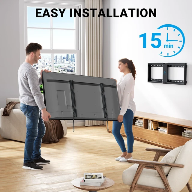 Alt view image 6 of 7 - Fixed TV Wall Mount for 3282 inch TVs up to 132 lbs 1.2 low profile, quick lock & release pull cords, heavy-duty steel, fits 16/18/24 wood studs, max VESA 600x400mm