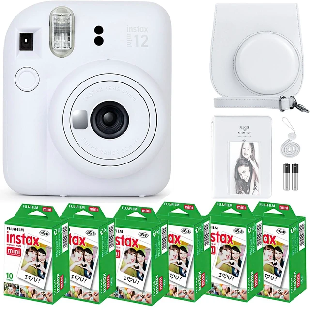 Main image of Instax Mini 12 Instant Camera Clay White & 60 Fuji Film Sheets Bundle with Sturdy Tiger Accessories, Carrying Case and 64-Pocket Photo Album