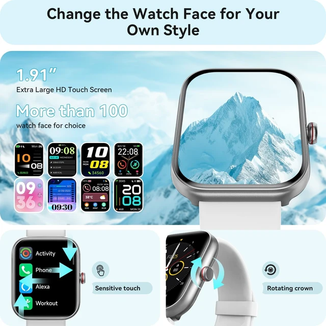 Alt view image 5 of 6 - Smart Watch for Women Men, Smartwatch for iPhone & Android Bluetooth (Answer/Call) Built-in Alexa, 1.91" HD Fitness Tracker with 105+ Sport Modes, IP68 Waterproof, Sleep/Heart Rate/Stress Monitor