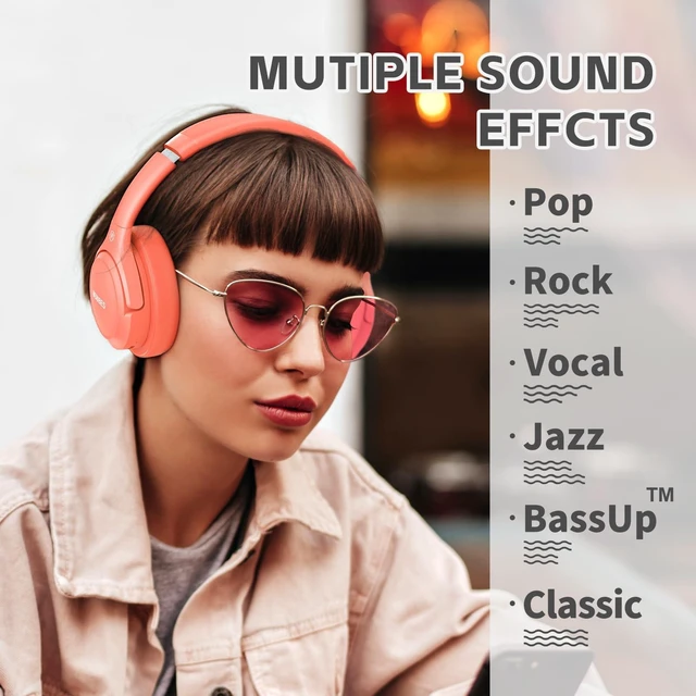 Alt view image 3 of 7 - Bluetooth Headphones Over Ear Wireless HiFi Stereo Headsets 65H 6EQ Bluetooth 6.0,with Built-in HD Mic,Foldable Lightweight,Comfort Fit,Fast Charging,Deep Bass for Home Office Cellphone PC Ect