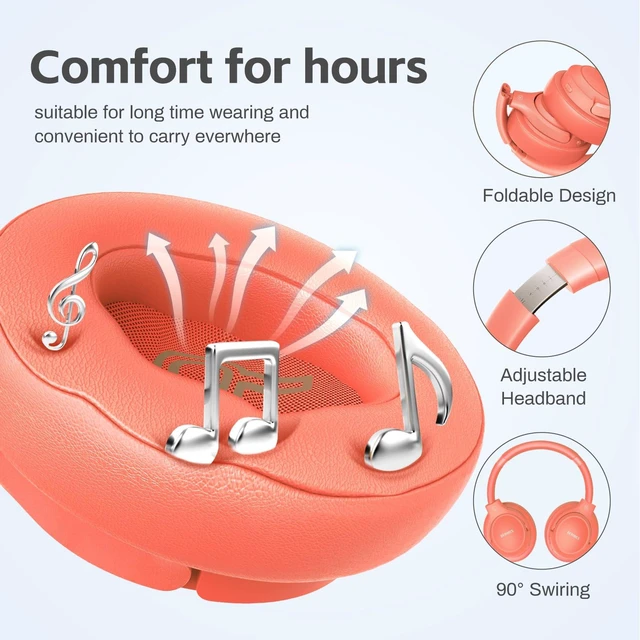 Alt view image 2 of 7 - Bluetooth Headphones Over Ear Wireless HiFi Stereo Headsets 65H 6EQ Bluetooth 6.0,with Built-in HD Mic,Foldable Lightweight,Comfort Fit,Fast Charging,Deep Bass for Home Office Cellphone PC Ect