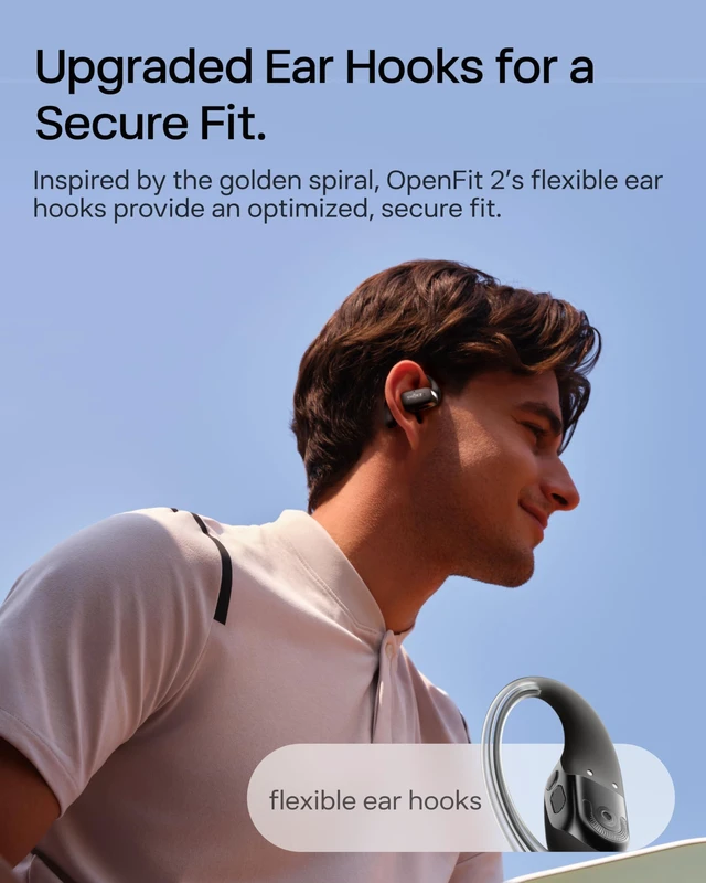 Alt view image 6 of 7 - OpenFit 2 Open-Ear Earhook Bluetooth Earbuds, Black,48H Playtime Bundle with Carrying Bag; Powerful bass; IP55 Water-Resistant; AI call clarity; Bluetooth 5.4; Gym/Outdoor/Home use