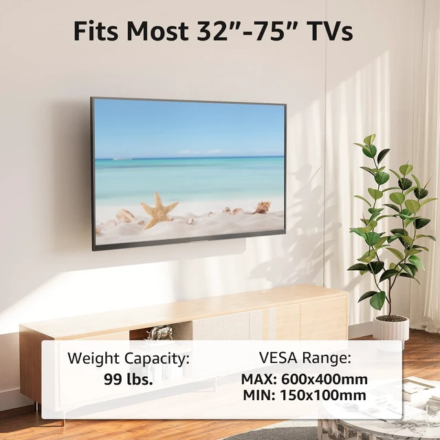 Alt view image 6 of 7 - Corner TV Wall Mount for Most 42-75 Inch TVs, Holds Up to 99 lbs 32 Long Extension, Long Arm TV Mount, Full Motion TVs Mount Swivel Articulating Mounts, MAX VESA 600x400mm