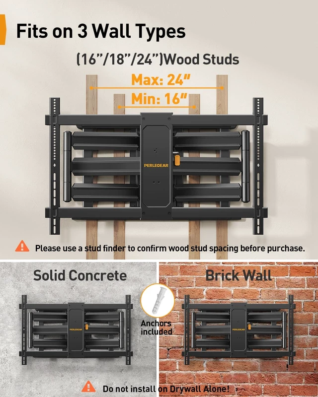 Alt view image 3 of 7 - Full Motion TV Mount for 55120 inch TVs up to 225 lbs Extension, swivel, tilt and post-install leveling, reinforced steel design for lasting stability, Max VESA 900x600mm